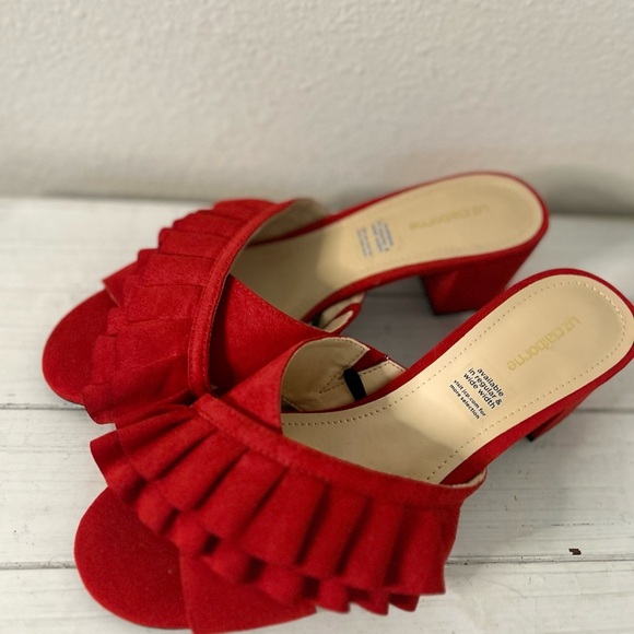 Liz Claiborne Red Ruffled Mules - Picture 2 of 6